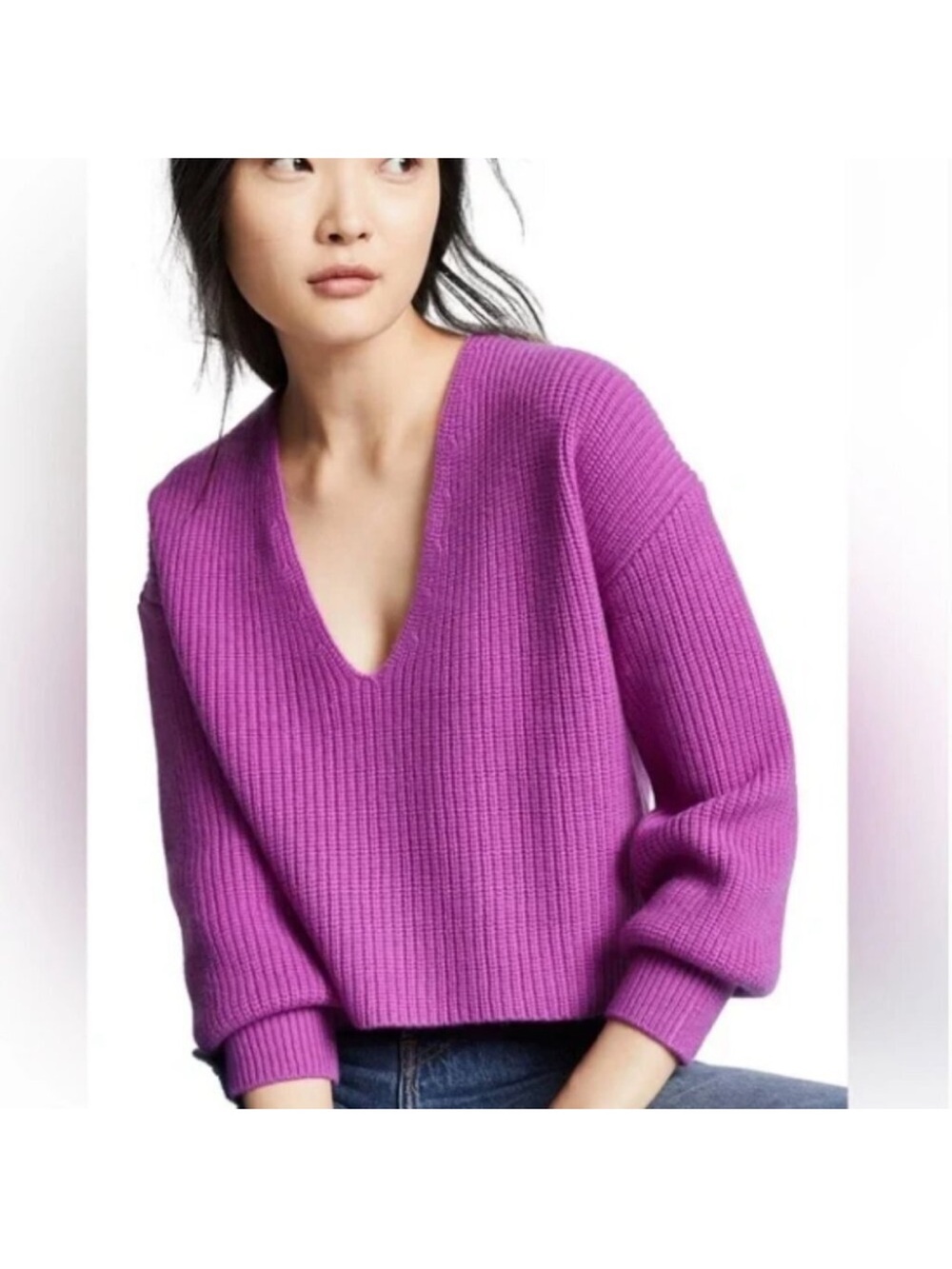 A.L.C. Melanie Cropped V-Neck Ribbed Sweater - Orchid